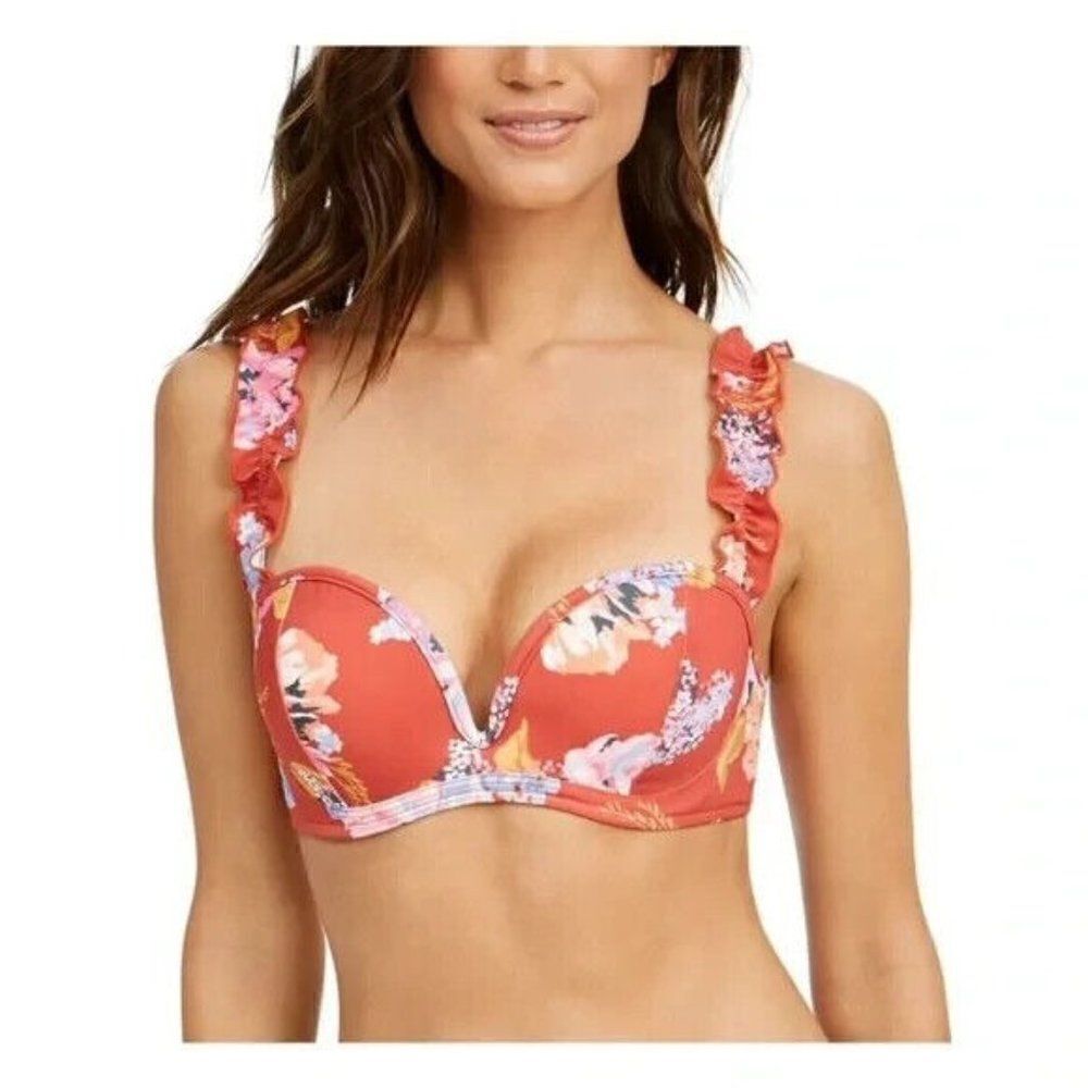 SUNDAZED Skye Floral Bra-Sized Bikini Top Underwire Terracotta 36D NWT